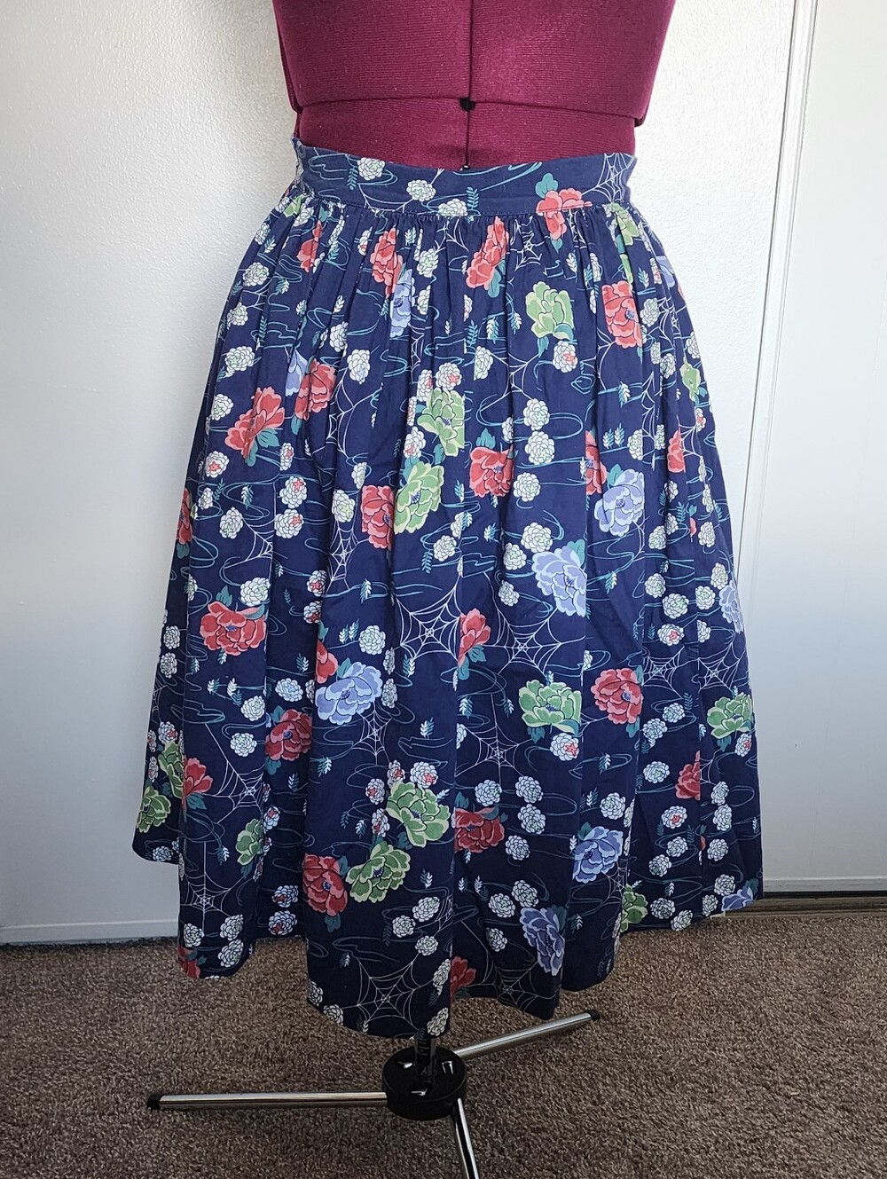 Pinup Girl Couture Navy Jenny Skirt 3X Floral Web Print Spider Web Halloween